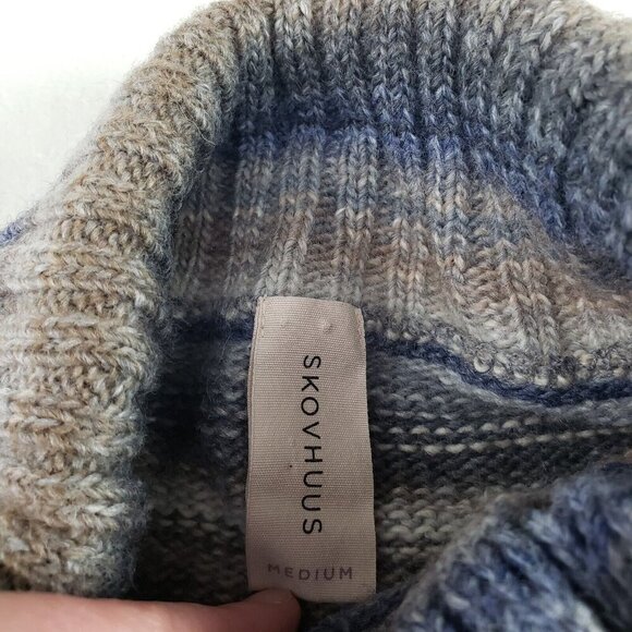 Skovhuus Wool Blend Sweater Womens Medium Blue Stripe Turtleneck Danish Pullover - Picture 6 of 9